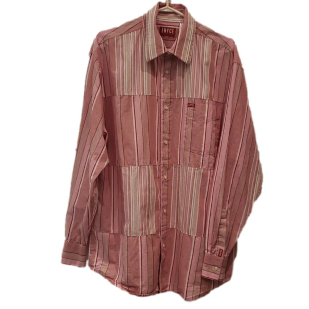 Enyce Shirt Dress Red White Striped Long Sleeve Men's Size Medium